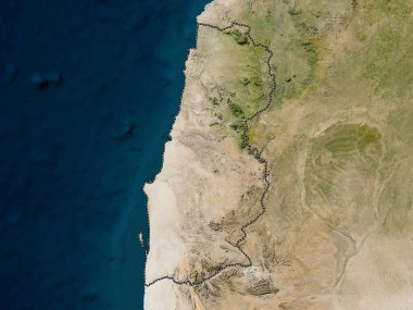 Namibe, Angola vilayeti. Düşük çözünürlüklü uydu haritası