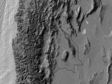 San Juan, Arjantin vilayeti. Gölleri ve nehirleri olan çift seviyeli yükseklik haritası