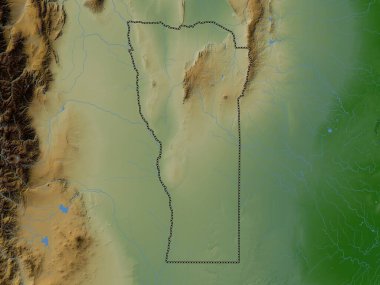 San Luis, Arjantin vilayeti. Gölleri ve nehirleri olan renkli yükseklik haritası