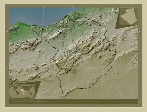 Tlemcen Cezayir Vilayeti Yükseklik Haritası Göller Nehirlerle Wiki Tarzında Renklendirilmiş — Stok fotoğraf