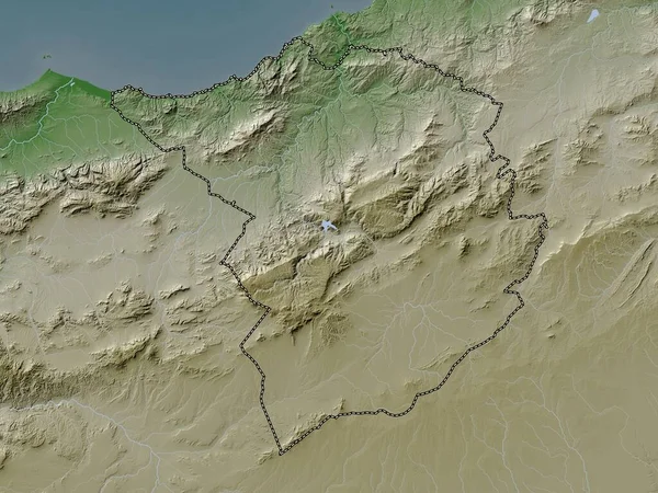 Tlemcen Cezayir Vilayeti Yükseklik Haritası Göller Nehirlerle Wiki Stilinde Renklendirilmiştir — Stok fotoğraf
