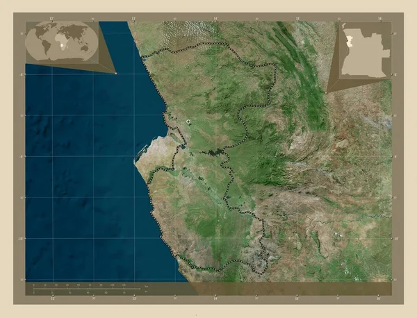 安哥拉省 高分辨率卫星地图 该区域主要城市的所在地点 角辅助位置图 — 图库照片