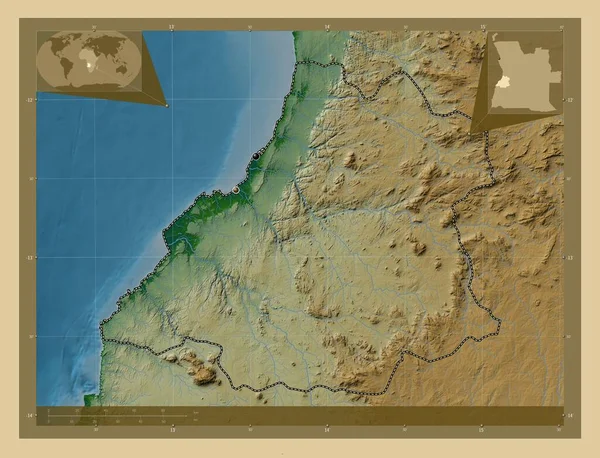 Бенгела Провинция Ангола Цветная Карта Высоты Озерами Реками Места Расположения — стоковое фото