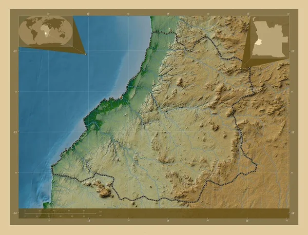 Бенгела Провинция Ангола Цветная Карта Высоты Озерами Реками Вспомогательные Карты — стоковое фото
