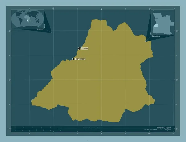 Benguela Angola Vilayeti Katı Renk Şekli Bölgenin Büyük Şehirlerinin Yerleri — Stok fotoğraf