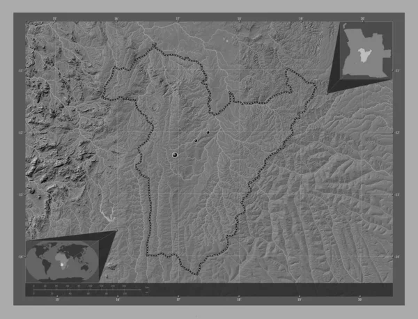 Бие Провинция Ангола Карта Рельефа Билевела Озерами Реками Места Расположения — стоковое фото