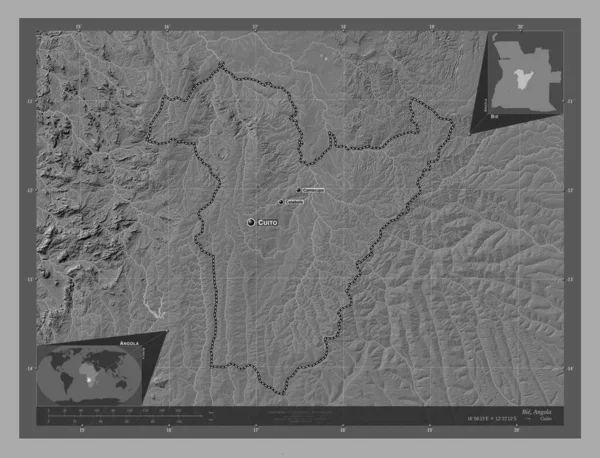 Провінція Ангола Білевелівська Карта Висот Озерами Річками Місця Розташування Назви — стокове фото