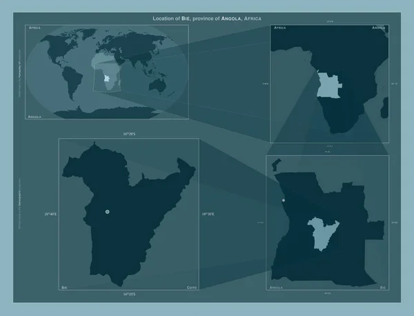 Bie Angola Vilayeti Büyük Ölçekli Haritalarda Bölgenin Yerini Gösteren Diyagram — Stok fotoğraf