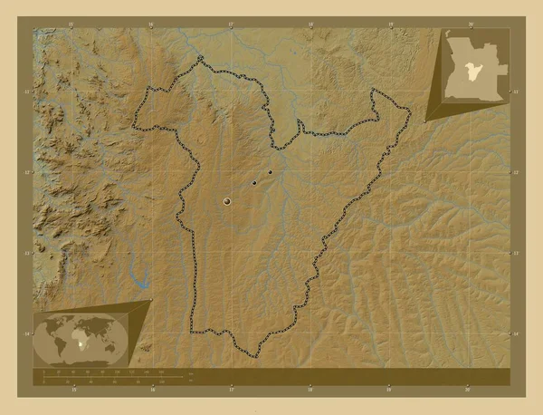 Бие Провинция Ангола Цветная Карта Высоты Озерами Реками Места Расположения — стоковое фото