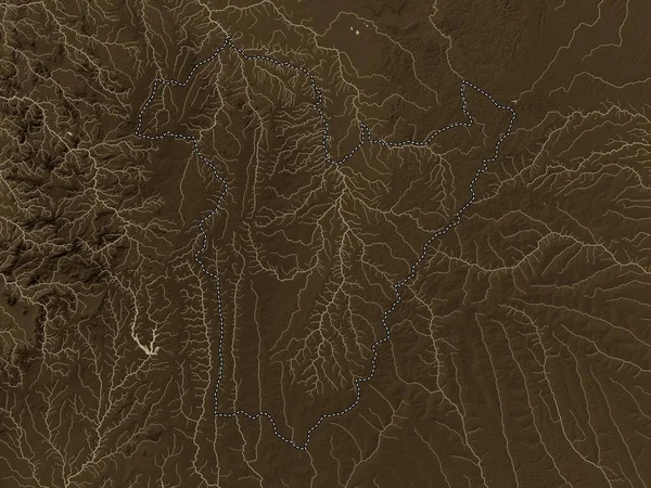 Бие Провинция Ангола Карта Высот Окрашенная Сепиевые Тона Озерами Реками — стоковое фото