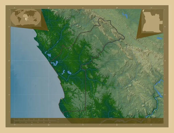 Cabinda Province Angola Colored Elevation Map Lakes Rivers Locations Major — Stock Photo, Image