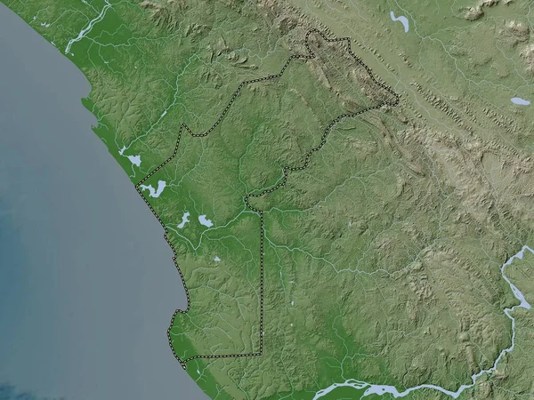 Кабинда Провинция Ангола Карта Высот Окрашенная Вики Стиле Озерами Реками — стоковое фото