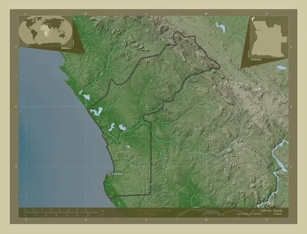 Cabinda Prowincja Angola Mapa Wzniesień Kolorowa Stylu Wiki Jeziorami Rzekami — Zdjęcie stockowe