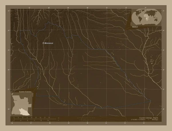 งโกะ งหว ดแองโกล แผนท ระด บความส ในโทนส Sepia บทะเลสาบและแม สถานท — ภาพถ่ายสต็อก