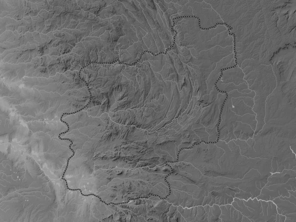 アンゴラ共和国のカカンサ ノルテ州 湖や川とグレースケール標高マップ — ストック写真