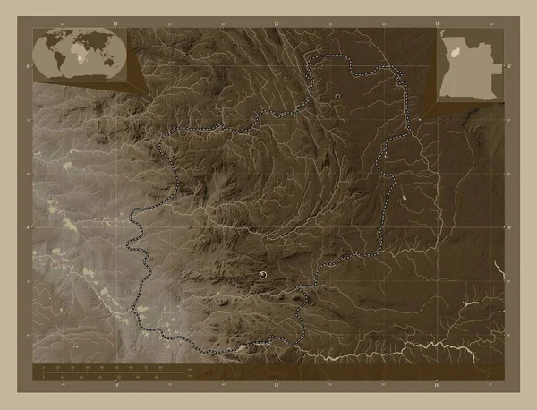 Cuanza Norte Provincia Angola Mapa Elevación Coloreado Tonos Sepia Con —  Fotos de Stock