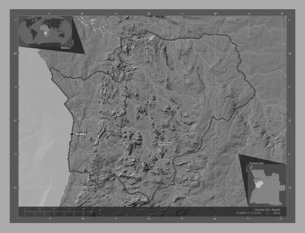 Cuanza Sul Provincia Angola Mapa Elevación Bilevel Con Lagos Ríos —  Fotos de Stock