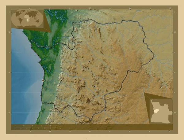 Cuanza Sul Province Angola Colored Elevation Map Lakes Rivers Locations — Stock Photo, Image