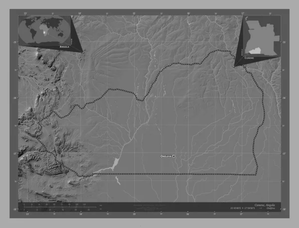 Cunene Provincia Angola Mapa Elevación Bilevel Con Lagos Ríos Ubicaciones —  Fotos de Stock