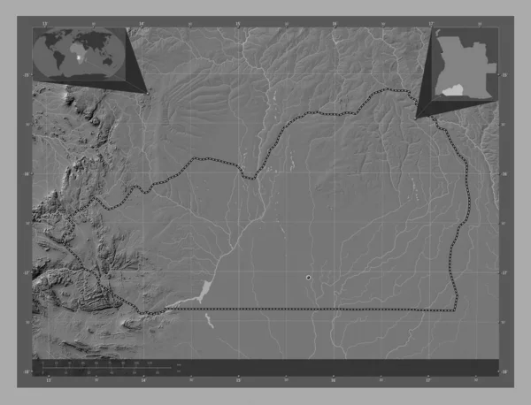 Кунене Провинция Ангола Карта Рельефа Билевела Озерами Реками Вспомогательные Карты — стоковое фото