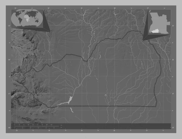 Cunene Province Angola Carte Altitude Niveaux Gris Avec Lacs Rivières — Photo