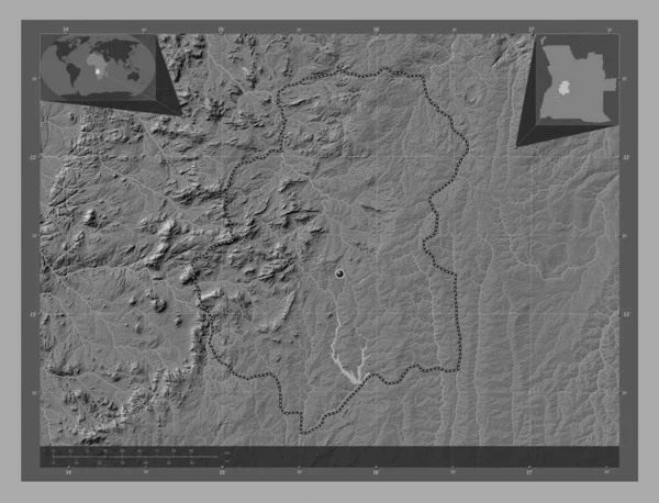 Huambo Province Angola Bilevel Elevation Map Lakes Rivers Corner Auxiliary — Stock Photo, Image