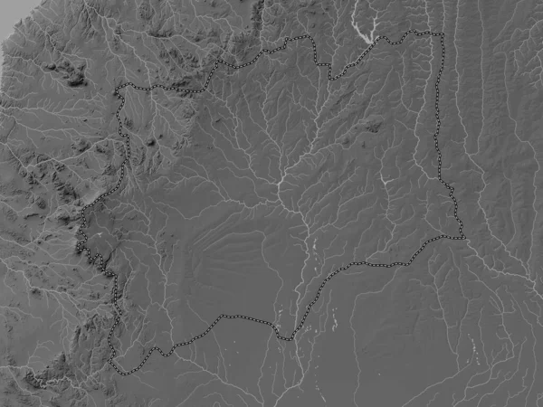 Huila Province Angola Grayscale Elevation Map Lakes Rivers — стоковое фото