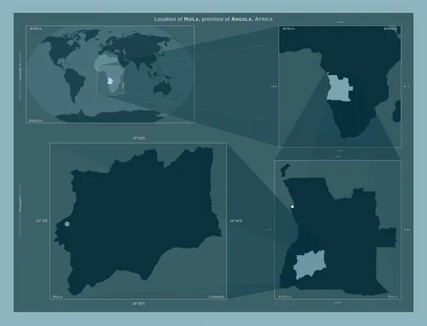 Huila Provincia Angola Diagrama Que Muestra Ubicación Región Mapas Gran — Foto de Stock