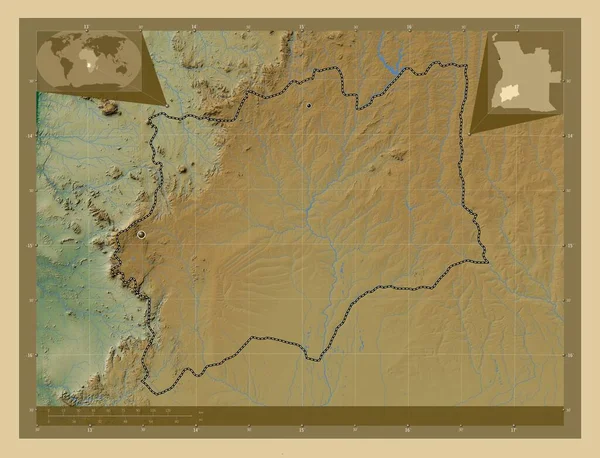 Χουίλα Επαρχία Αγκόλα Χρωματιστός Υψομετρικός Χάρτης Λίμνες Και Ποτάμια Τοποθεσίες — Φωτογραφία Αρχείου