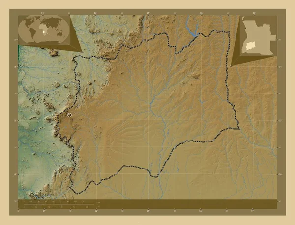 Χουίλα Επαρχία Αγκόλα Χρωματιστός Υψομετρικός Χάρτης Λίμνες Και Ποτάμια Γωνιακοί — Φωτογραφία Αρχείου
