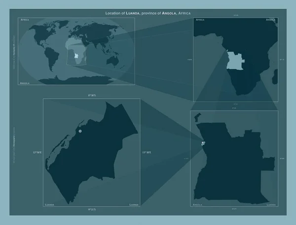 Λουάντα Επαρχία Αγκόλα Διάγραμμα Που Δείχνει Θέση Της Περιοχής Χάρτες — Φωτογραφία Αρχείου