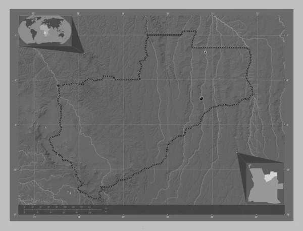 Lunda Norte Angola Tartomány Szürkeárnyas Térkép Tavakkal Folyókkal Régió Nagyvárosainak — Stock Fotó