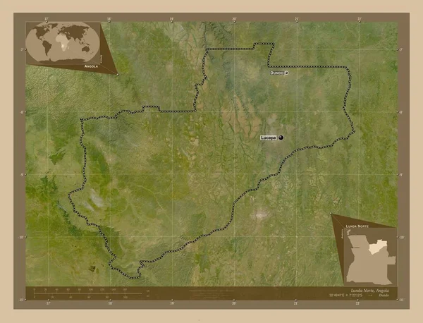 Lunda Norte Província Angola Mapa Satélite Baixa Resolução Locais Nomes — Fotografia de Stock