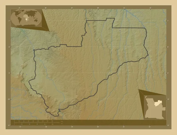 Лунда Норте Провинция Ангола Цветная Карта Высоты Озерами Реками Вспомогательные — стоковое фото