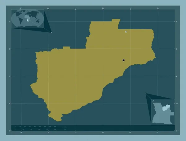 安哥拉北部隆达省 固体的颜色形状 该区域主要城市的所在地点 角辅助位置图 — 图库照片