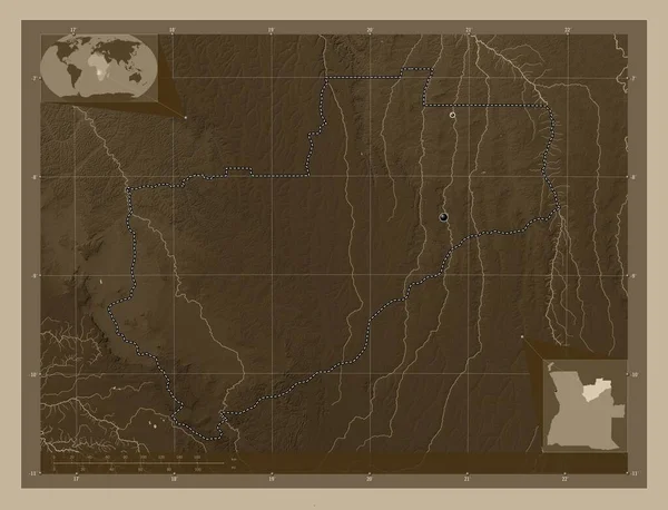 Lunda Norte Province Angola Elevation Map Colored Sepia Tones Lakes — Stock Photo, Image