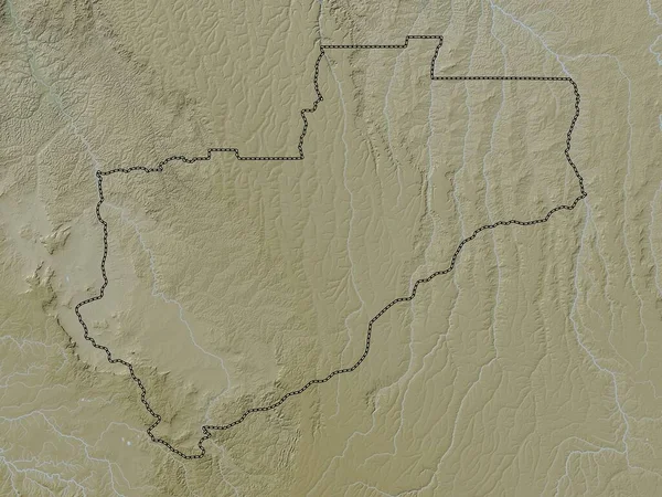 Lunda Norte, Angola vilayeti. Yükseklik haritası göller ve nehirlerle wiki stilinde renklendirilmiştir