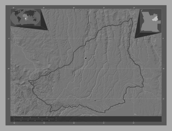 Lunda Sul Provincie Angola Mapa Nadmořské Výšky Jezery Řekami Umístění — Stock fotografie