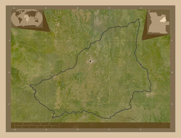 アンゴラのルンダ スル州 低解像度衛星地図 地域の主要都市の場所 コーナー補助位置図 — ストック写真
