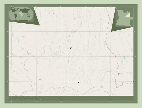 Lunda Sul 安哥拉省 开放街道地图 该区域主要城市的所在地点 角辅助位置图 — 图库照片