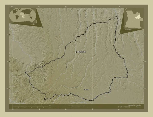 Lunda Sul Provincie Angola Zdvihová Mapa Zbarvená Stylu Wiki Jezery — Stock fotografie