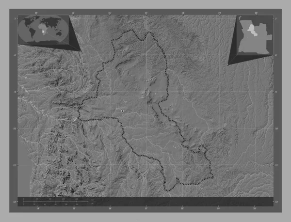 Malanje Province Angola Carte Altitude Bilevel Avec Lacs Rivières Emplacements — Photo