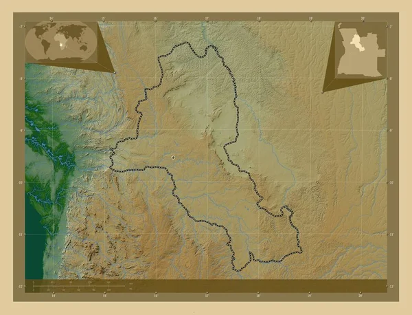 Маланже Провінція Ангола Кольорові Карти Висот Озерами Річками Розташування Великих — стокове фото