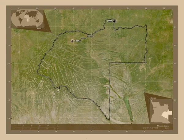 Moxico Επαρχία Της Αγκόλας Δορυφορικός Χάρτης Χαμηλής Ανάλυσης Τοποθεσίες Και — Φωτογραφία Αρχείου
