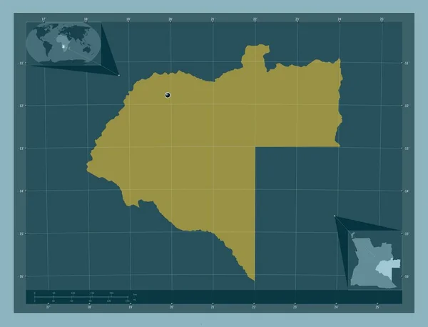 Moxico Província Angola Forma Cor Sólida Mapa Localização Auxiliar Canto — Fotografia de Stock