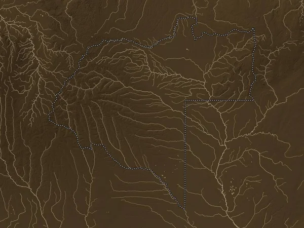 アンゴラの州 モキシコ 湖や川とセピアトーンで着色標高マップ — ストック写真