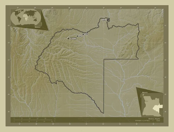 Moxico Província Angola Mapa Elevação Colorido Estilo Wiki Com Lagos — Fotografia de Stock