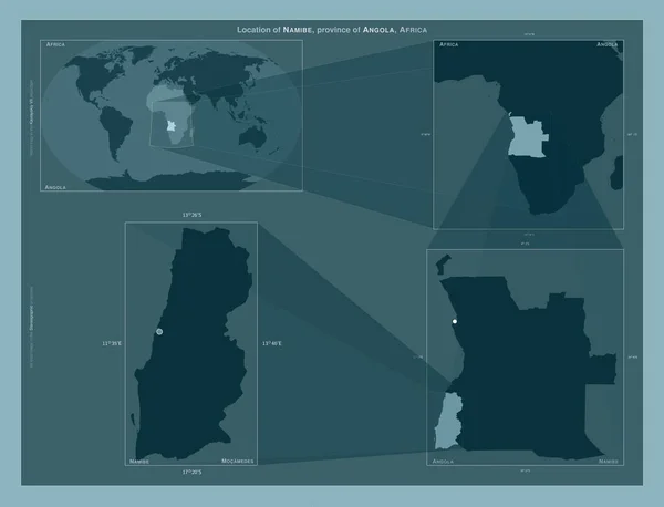 Namibe Provincie Angola Grafiek Met Locatie Van Regio Kaarten Grotere — Stockfoto