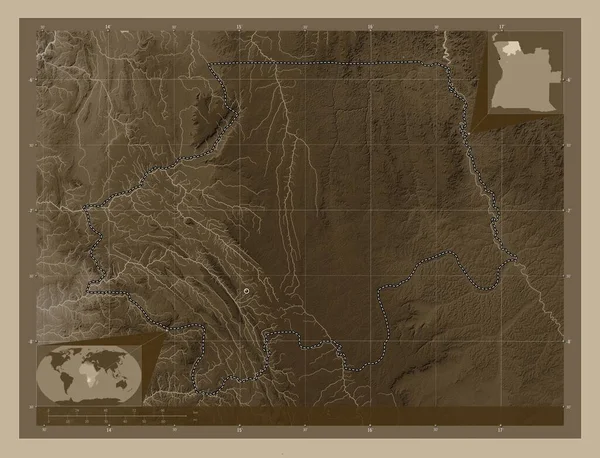 Uige Province Angola Elevation Map Colored Sepia Tones Lakes Rivers — Stock Photo, Image