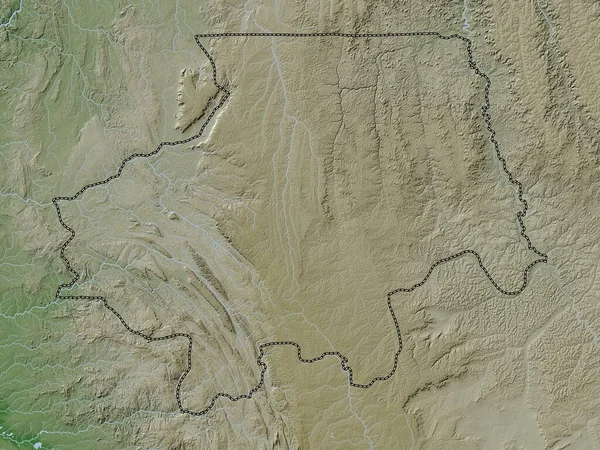 Uige, Angola vilayeti. Yükseklik haritası göller ve nehirlerle wiki stilinde renklendirilmiştir
